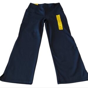 Jockey Cropped Slit Flare Leg Leggings Pant NWT size S Dark Blue